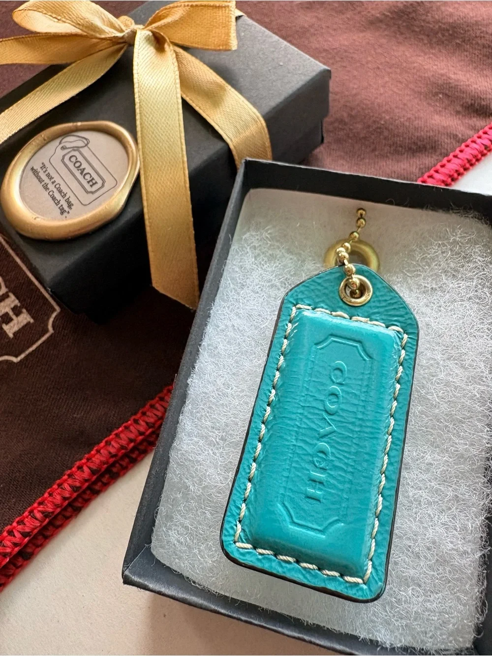 🦋 Y2K Coach Liquid Gloss Turquoise Patent Leather Vintage Hang Tag Bag Charm